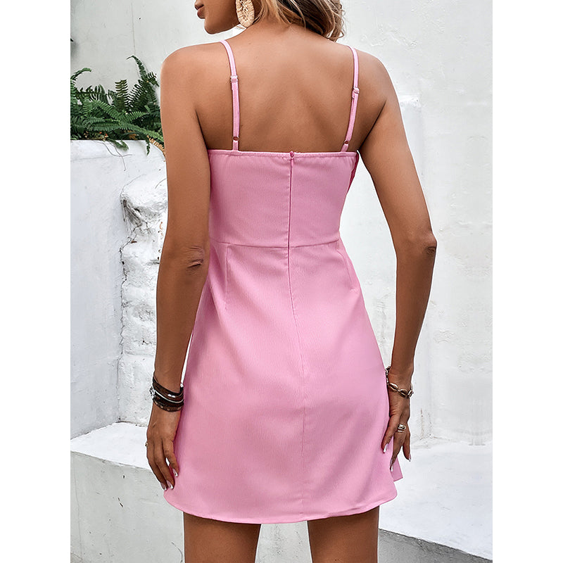 Fit and Flare Shoulder Straps Bow Detail Mini Dress