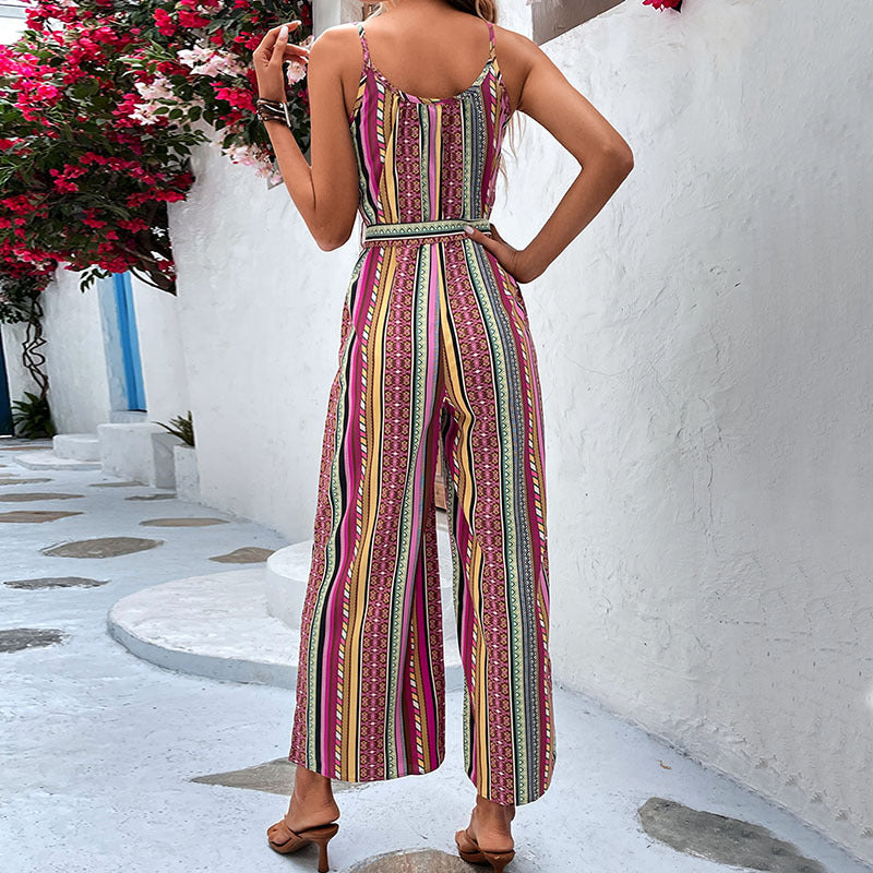 Purple Ethnic Motifs Printed Waist Tie-Ups Basic Jumpsuit