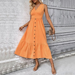 Flared V-Neck A-Line Midi Dress
