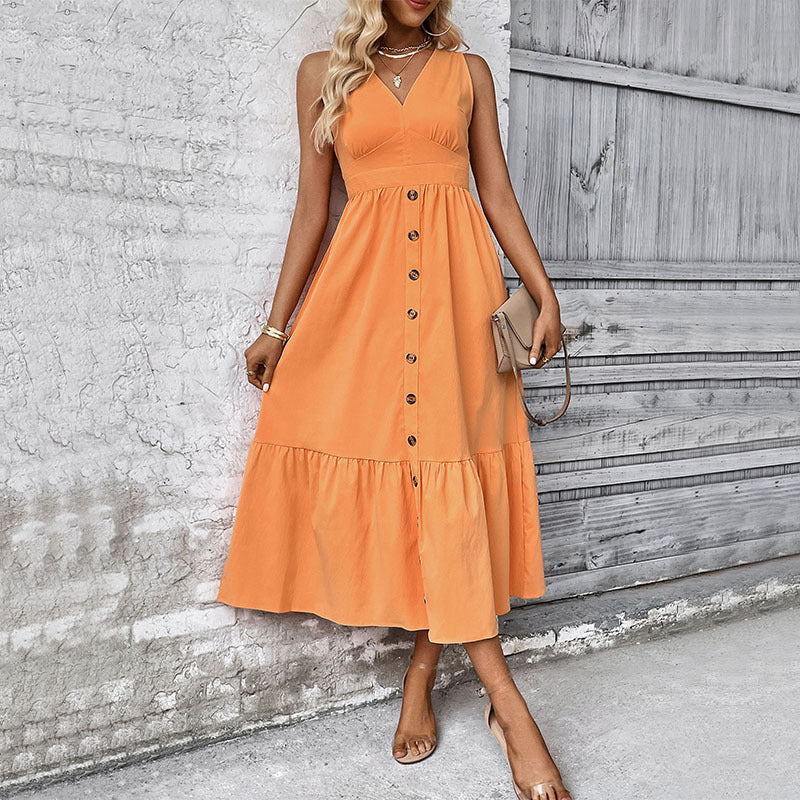 Flared V-Neck A-Line Midi Dress
