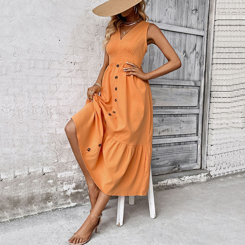 Flared V-Neck A-Line Midi Dress