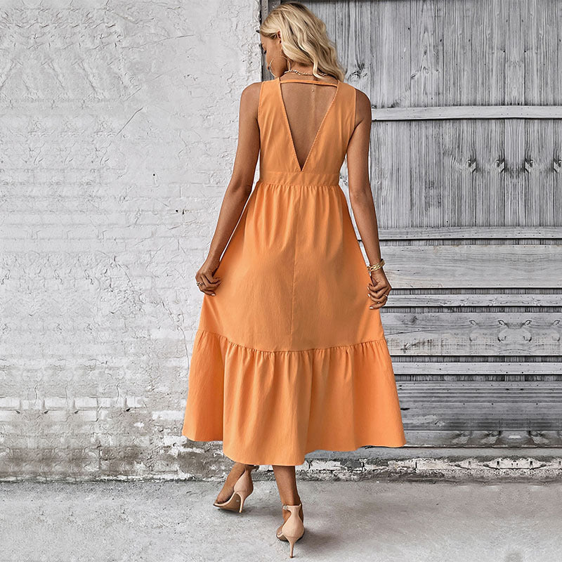 Flared V-Neck A-Line Midi Dress