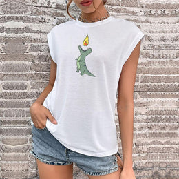 White Print Extended Sleeves Top