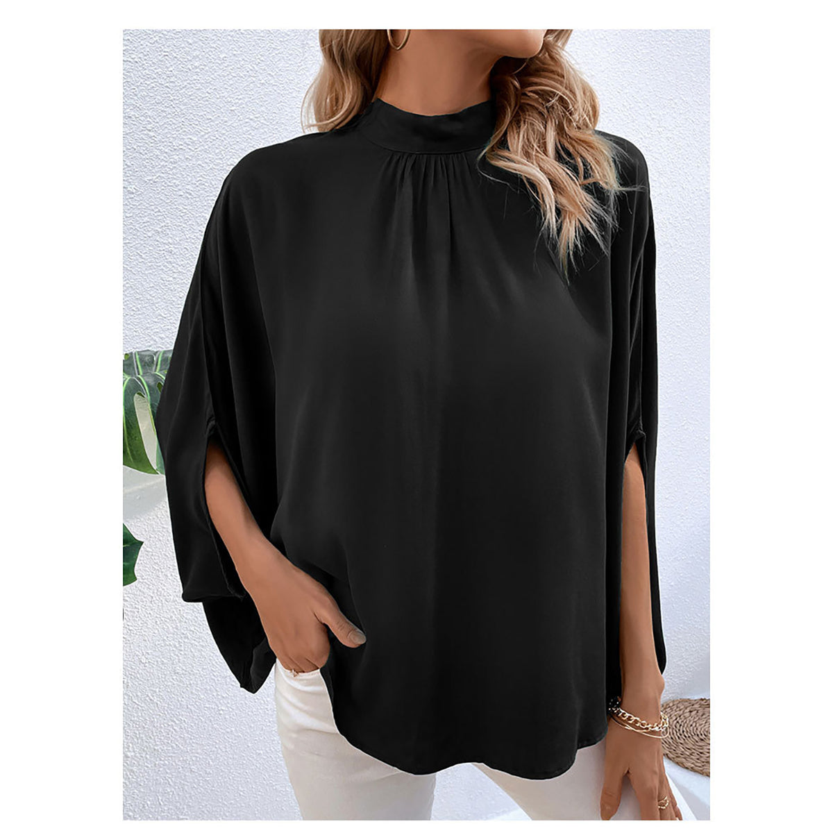 Black High Neck Cape Top