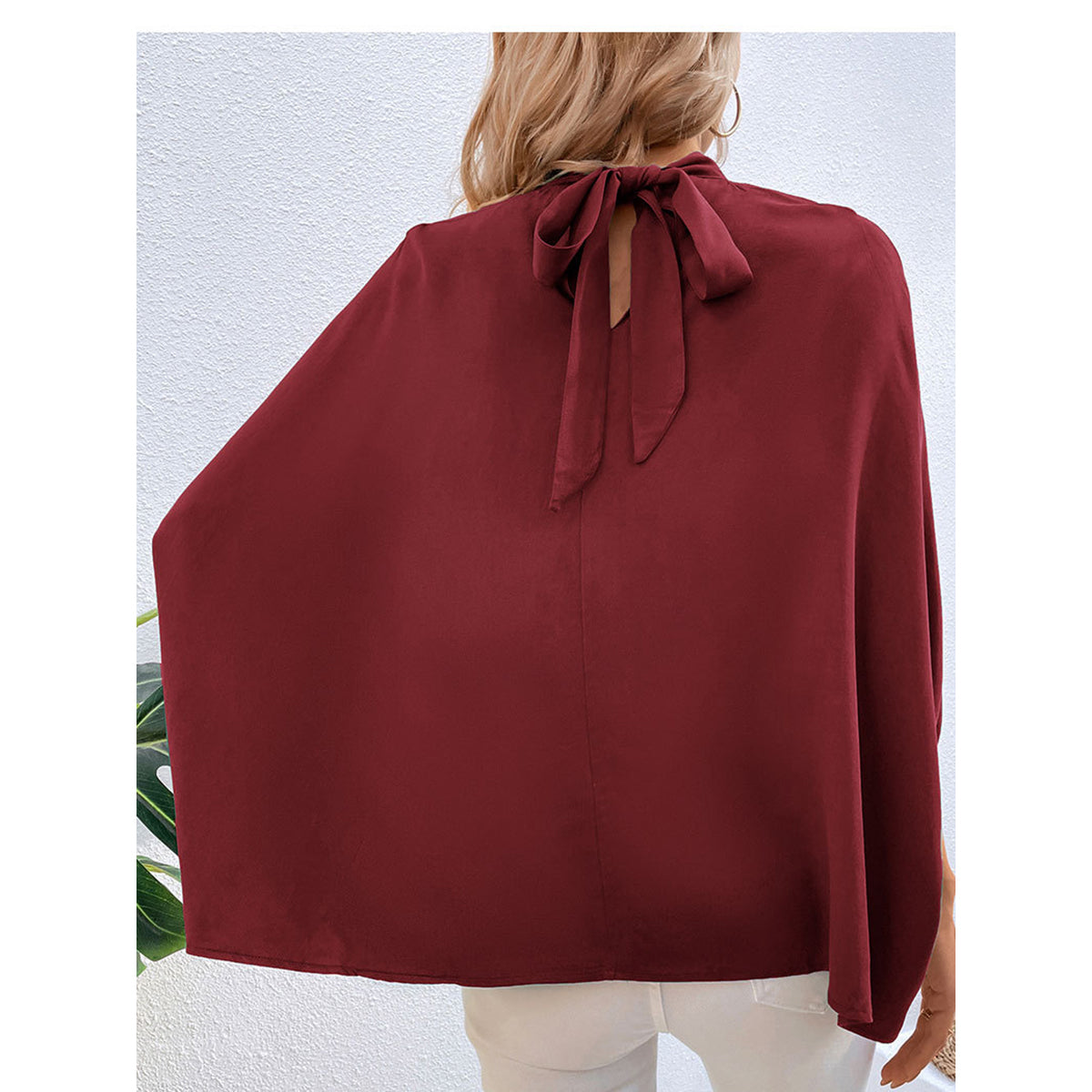 Red High Neck Batwing Sleeve Regular Top