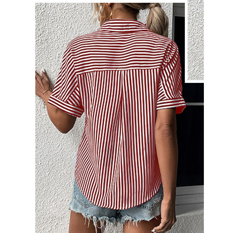 Red & White Vertical Striped Casual Shirt