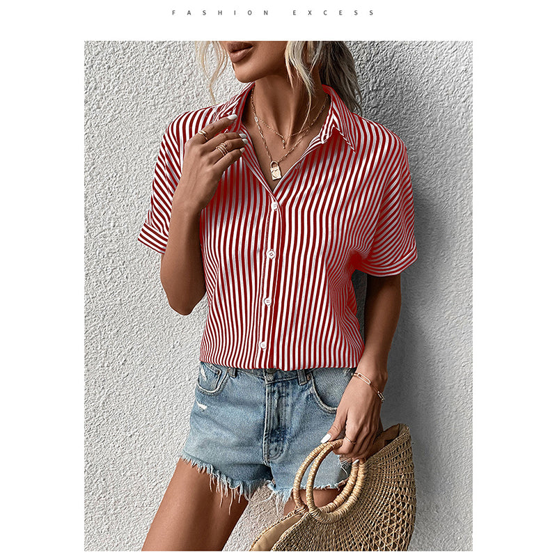 Red & White Vertical Striped Casual Shirt
