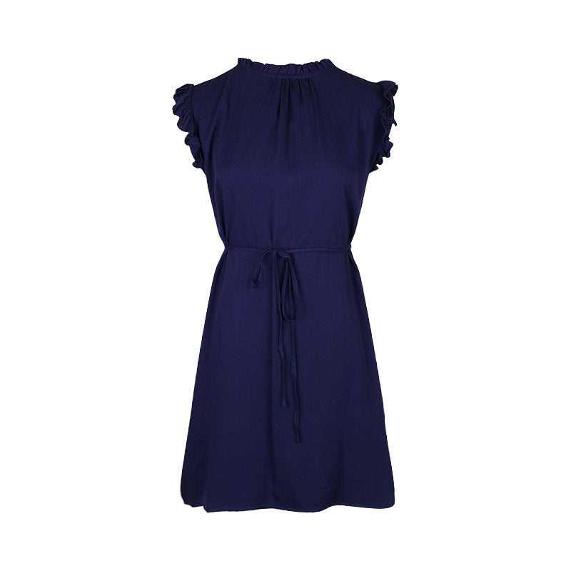 Navy Blue Keyhole Neck Sleeveless Casual A-Line Mini Dress