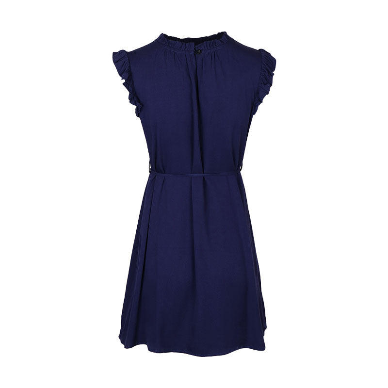 Navy Blue Keyhole Neck Sleeveless Casual A-Line Mini Dress
