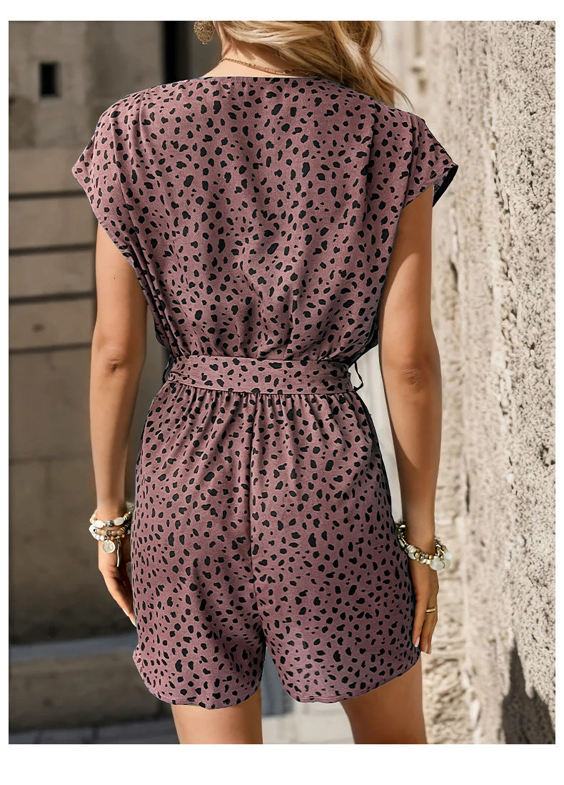 Pink & Black Printed V-Neck Playsuit