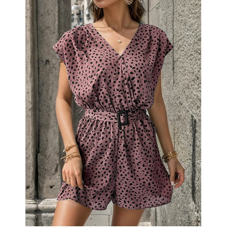 Pink & Black Printed V-Neck Playsuit