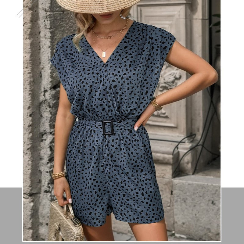 Animal Printed V-Neck Jumpsuit