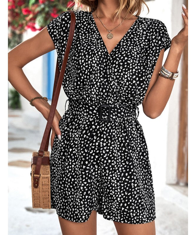 Black & White Printed Waist Tie-Ups Jumpsuit