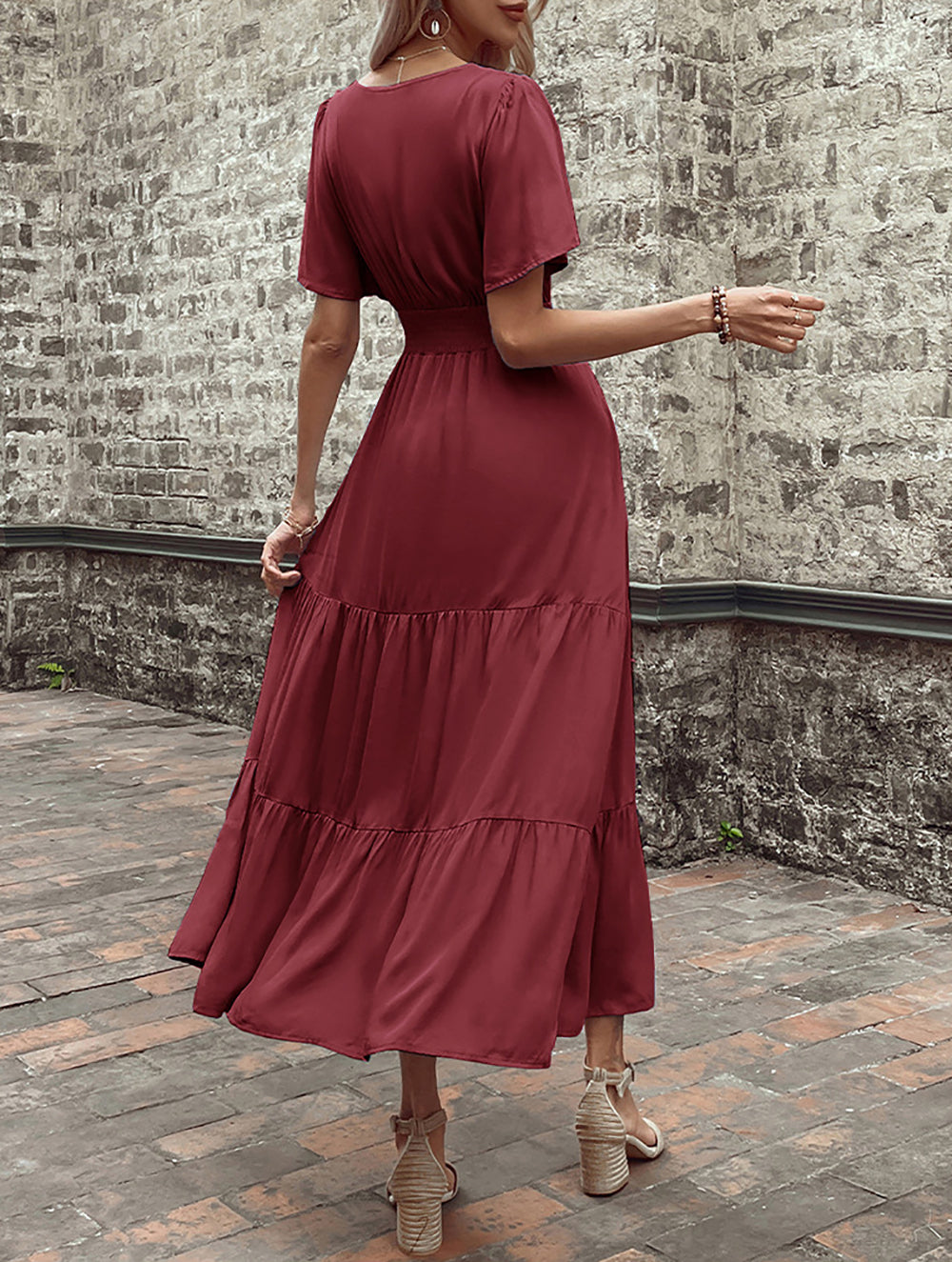 Women Layered Fit and Flare Midi Dress