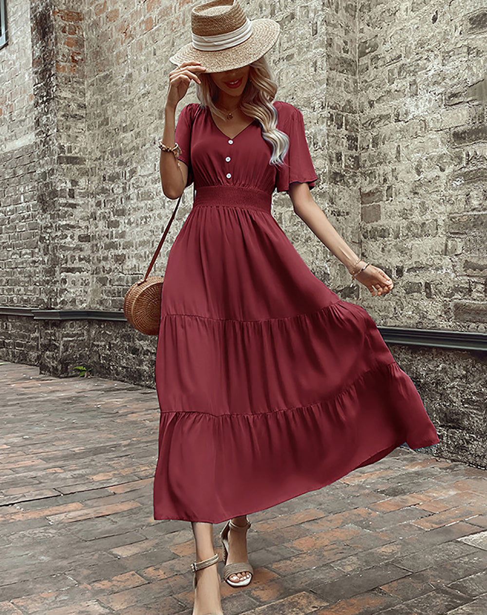 Women Layered Fit and Flare Midi Dress