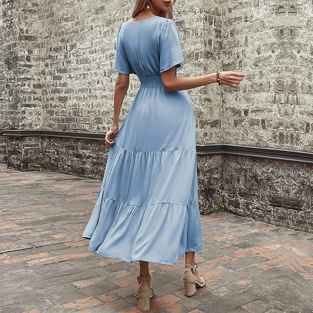 Women V-Neck Fit and Flare Midi Dress