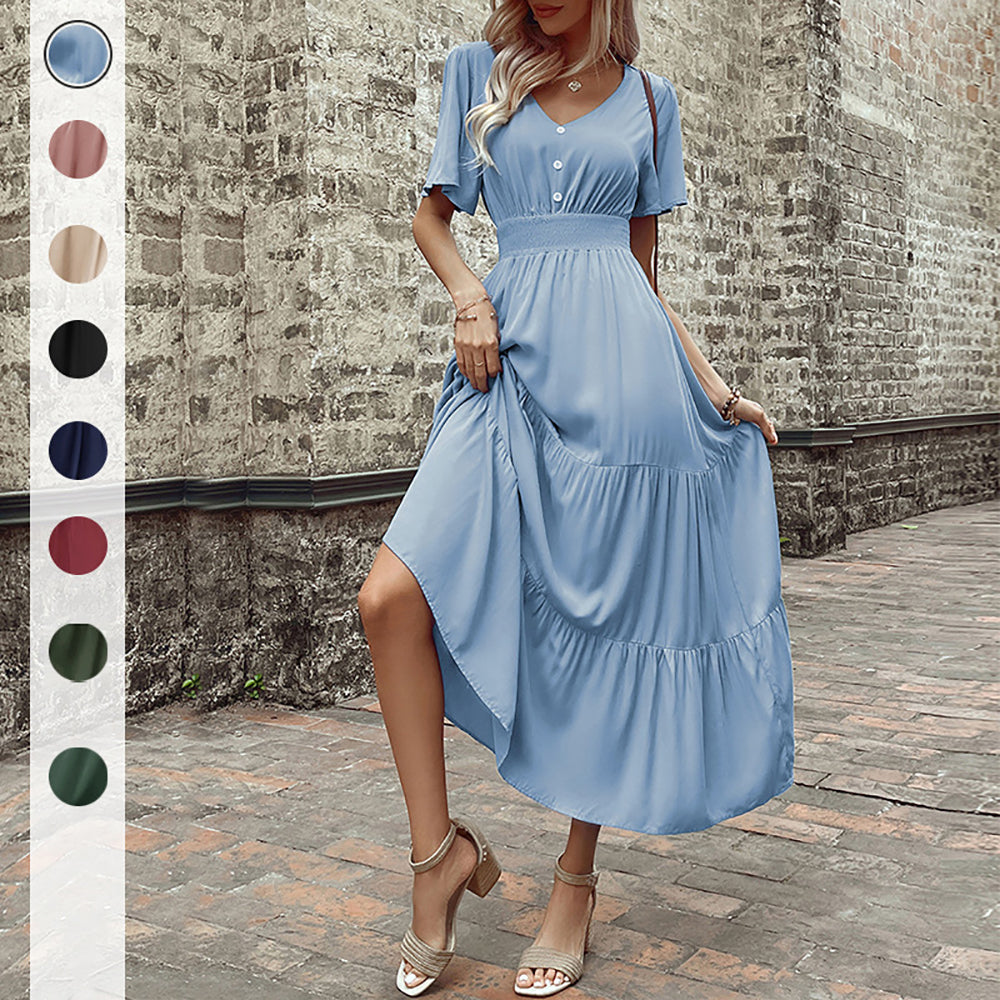 Women V-Neck Fit and Flare Midi Dress