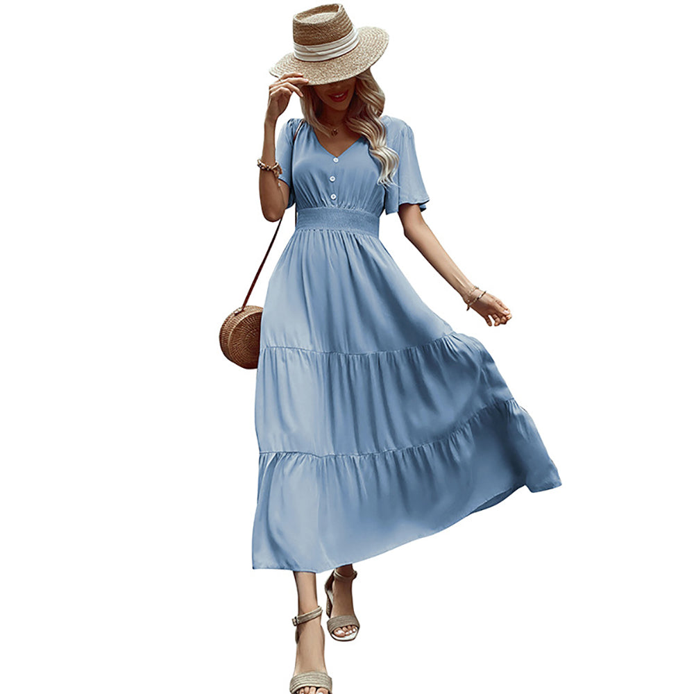 Women V-Neck Fit and Flare Midi Dress