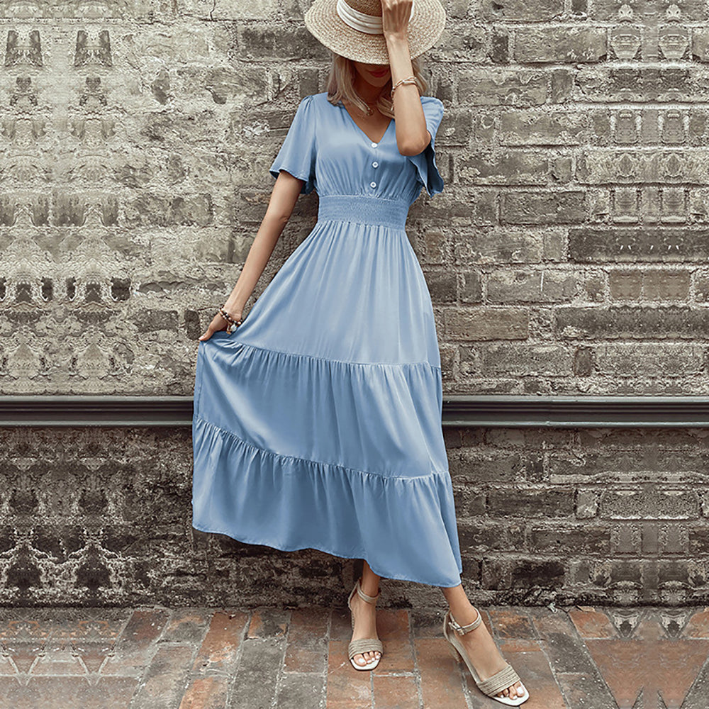 Women V-Neck Fit and Flare Midi Dress