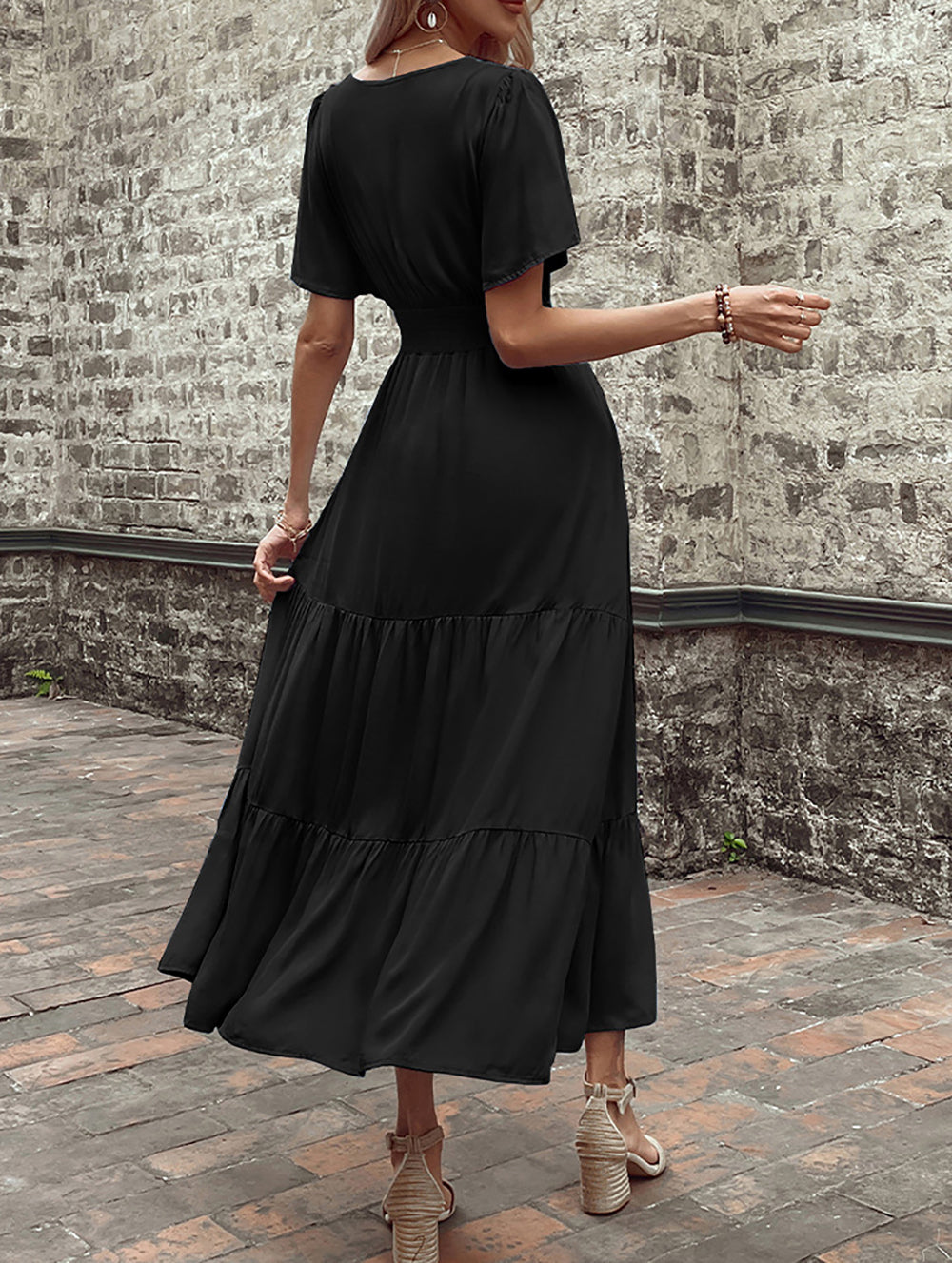 Women A-Line Tiered Midi Dress