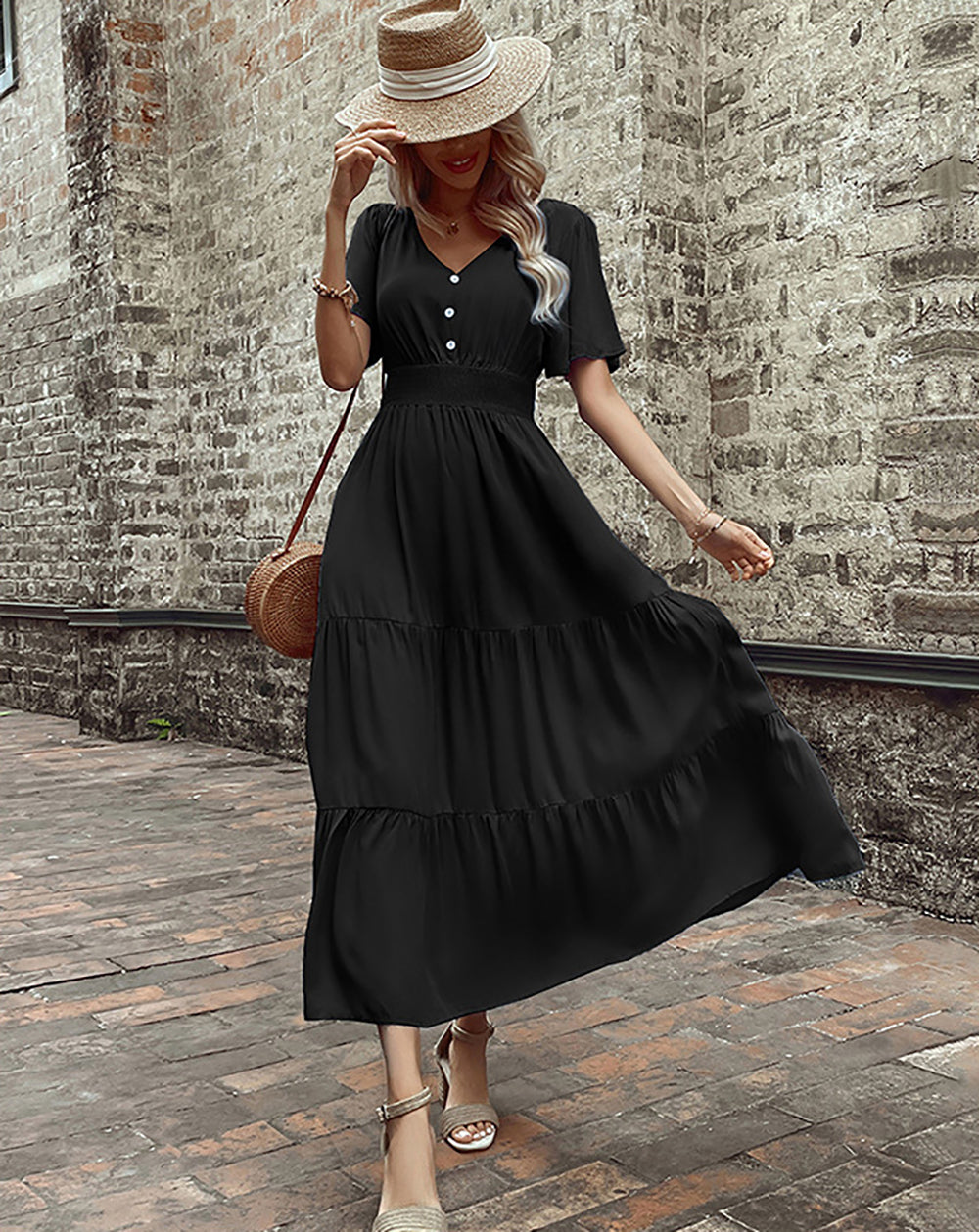 Women A-Line Tiered Midi Dress