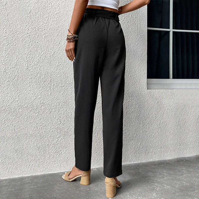 Women Black Loose Fit Easy Wash Pleated Trousers