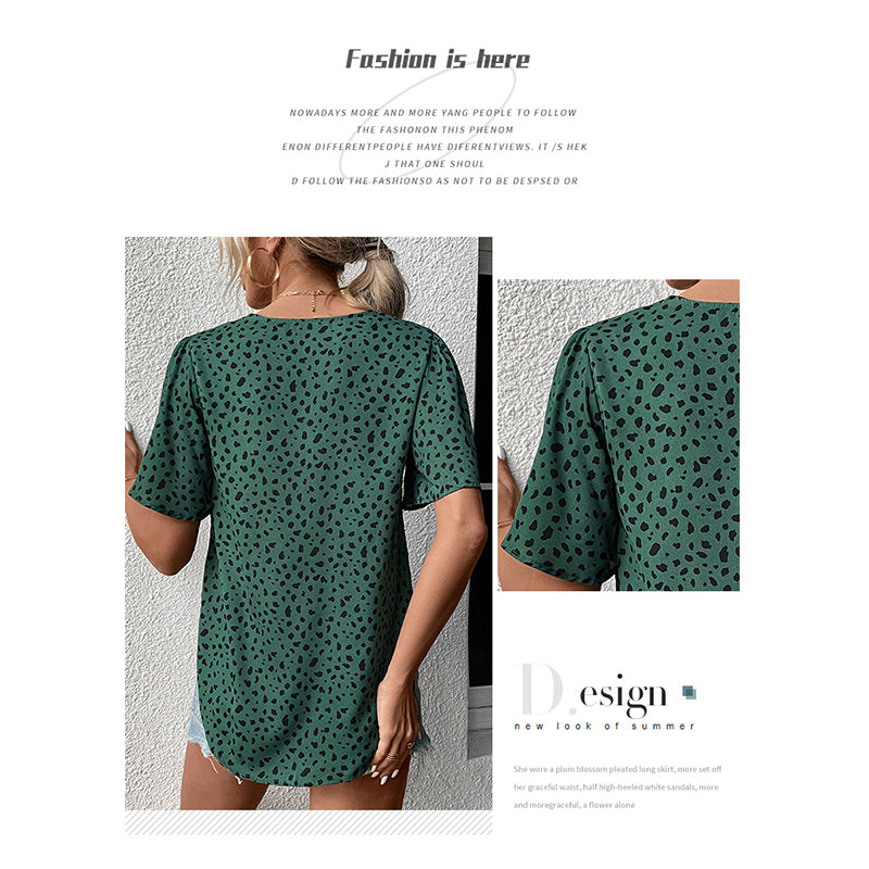 Green & Black Abstract Printed V-Neck Top