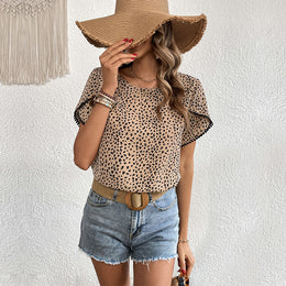 Brown Animal Printed Tulip Sleeves Top