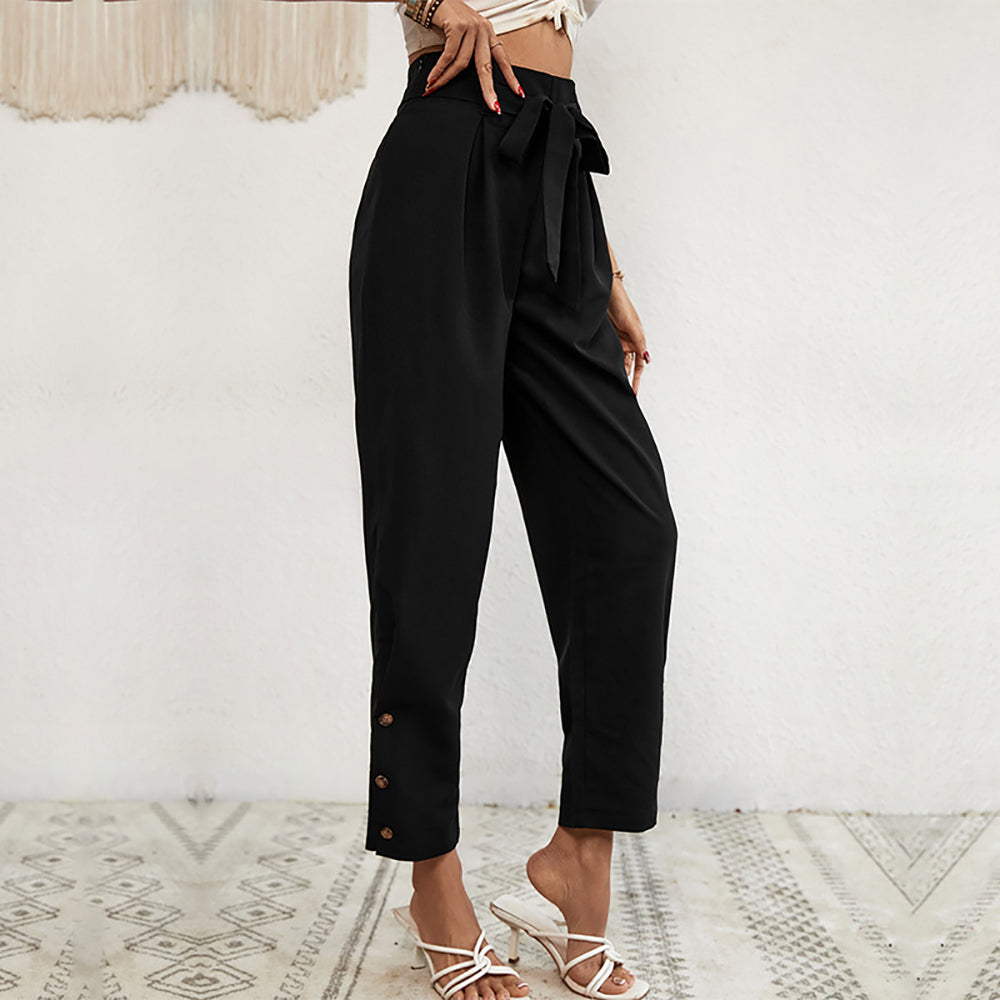 Women Straight Fit High-Rise Easy Wash Pleated Trousers