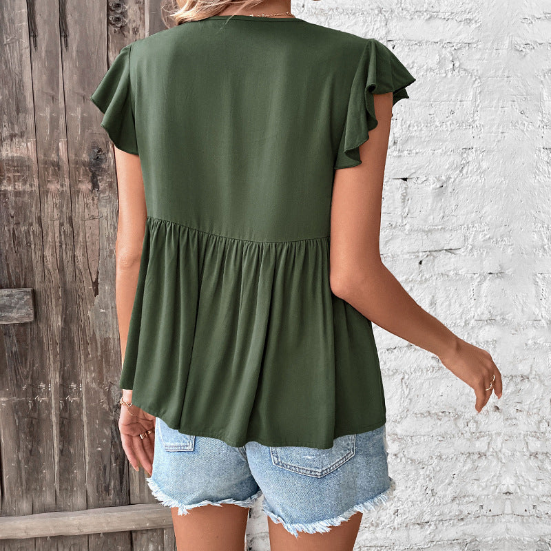 Green Flutter Sleeve Top