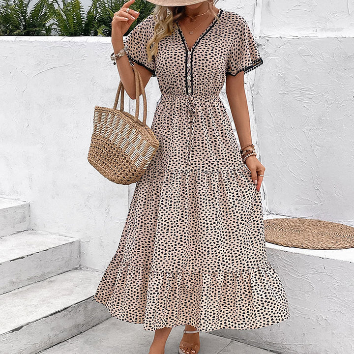 Beige & Black Animal Printed Tiered Fit & Flare Midi Dress