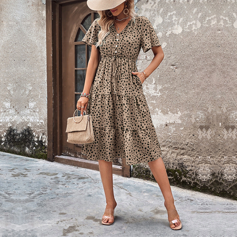 Animal Print Layered A-Line Midi Dress