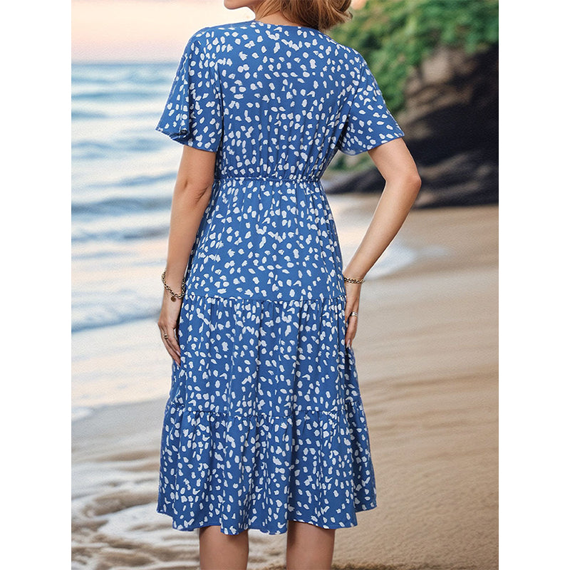 Blue Abstract Printed Layered Wrap Dress