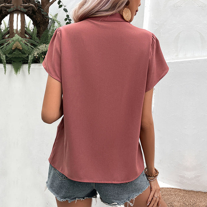 Nude Tie-up Neck Shirt Style Top