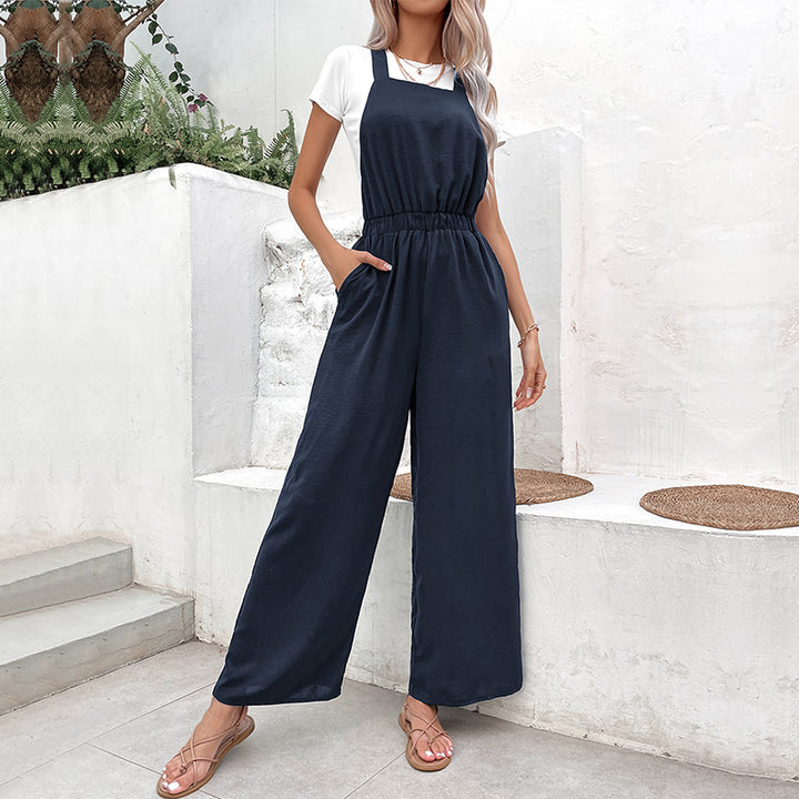 Navy Blue Square Neck Basic Jumpsuit