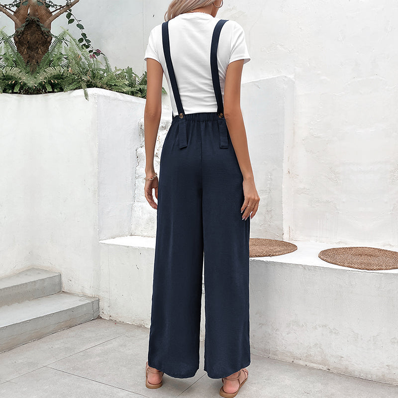 Navy Blue Square Neck Basic Jumpsuit
