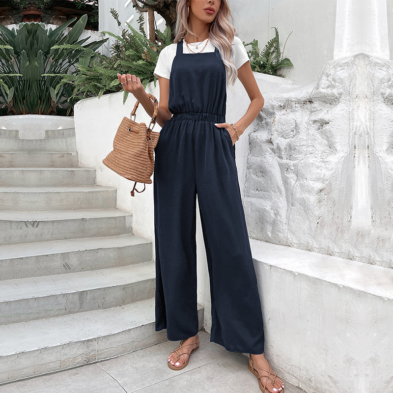 Navy Blue Square Neck Basic Jumpsuit