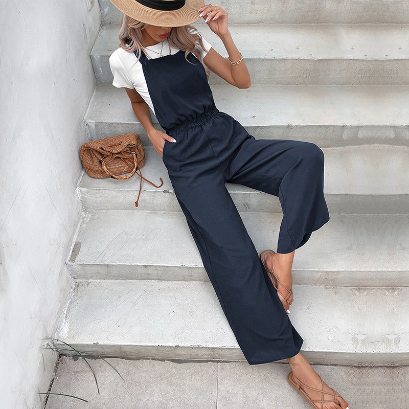 Navy Blue Square Neck Basic Jumpsuit