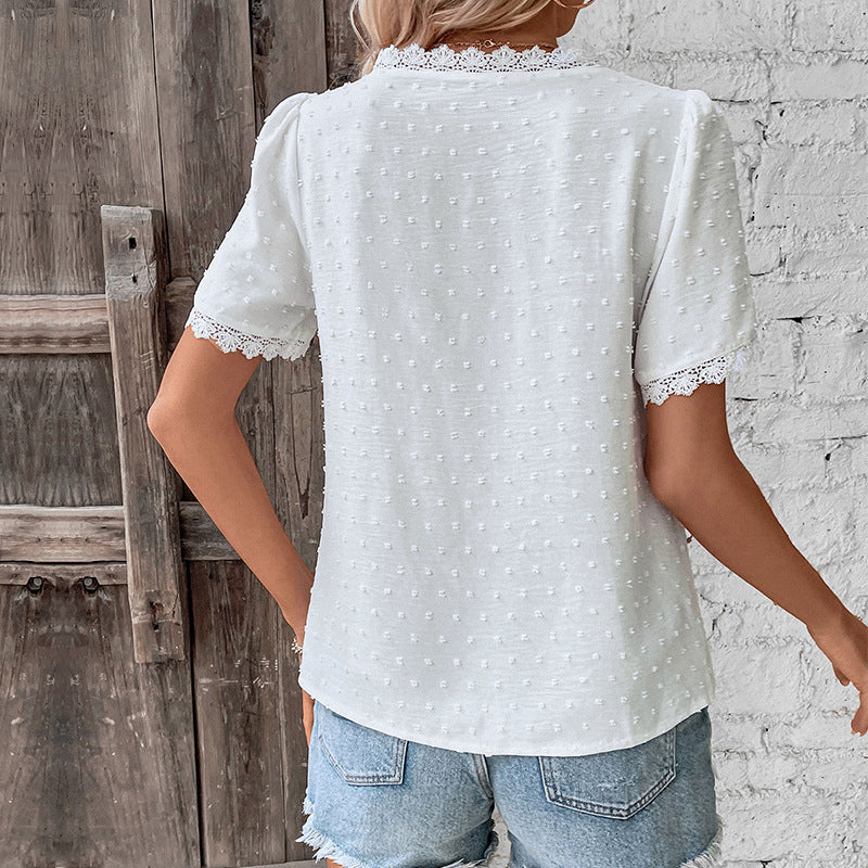 White V-Neck Casual Top
