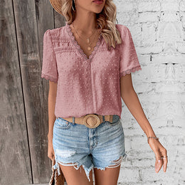 Pink Lace V-Neck Casual Top