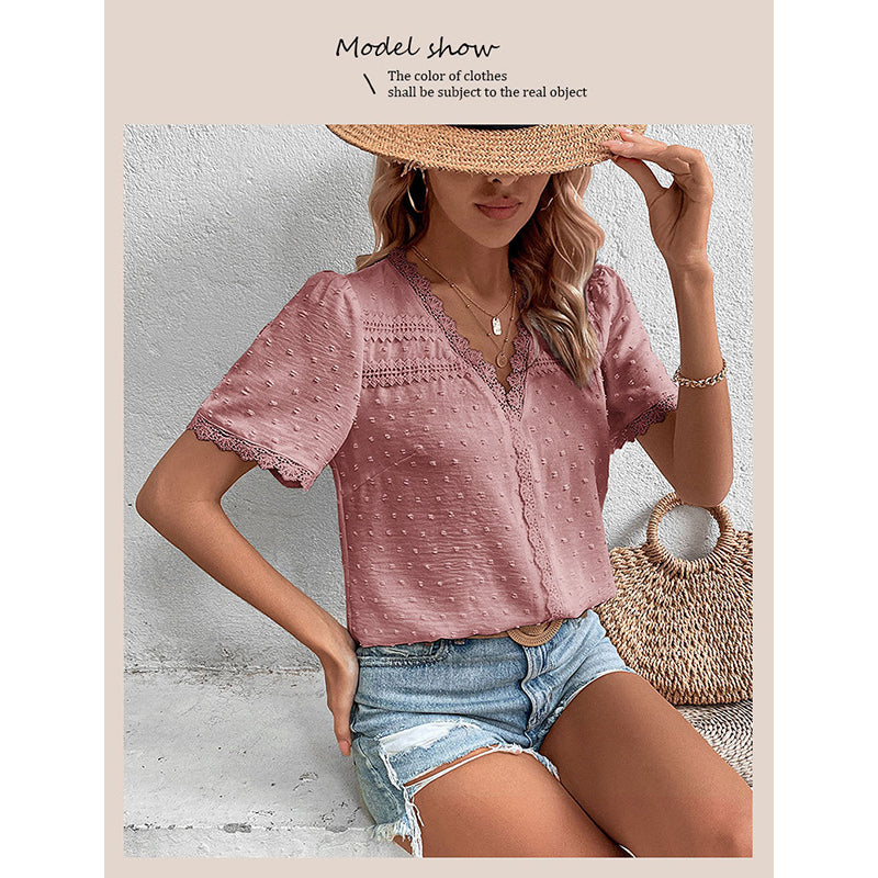 Pink Lace V-Neck Casual Top