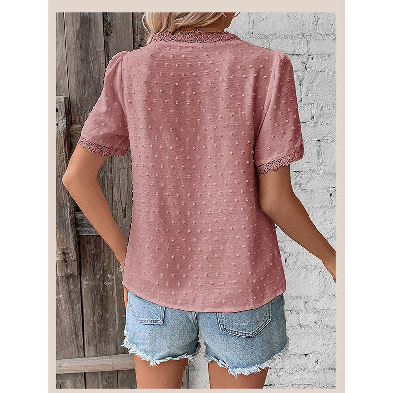 Pink Lace V-Neck Casual Top