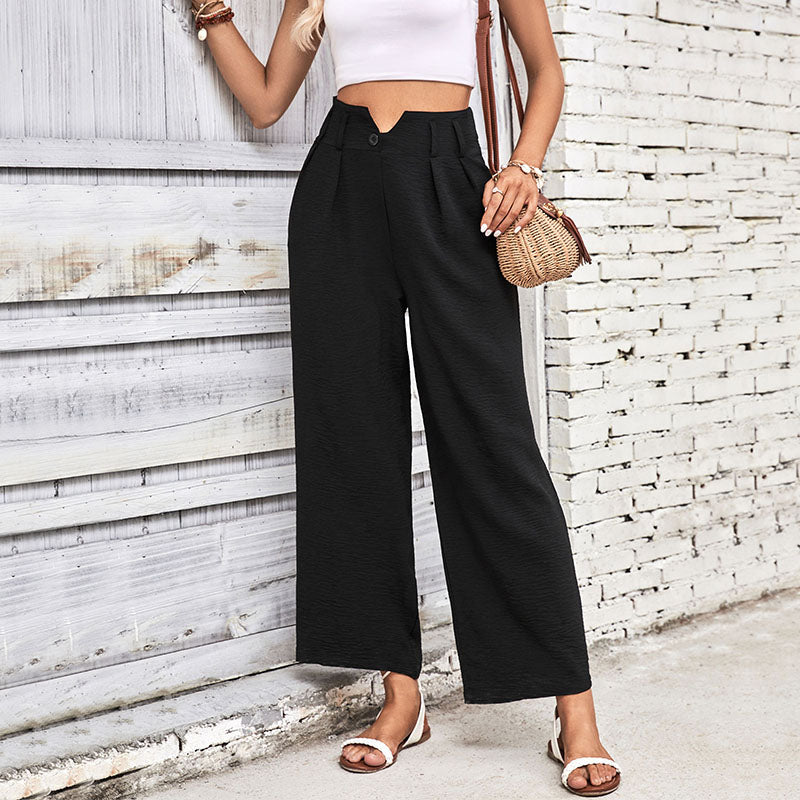 Women Black Loose Fit Pleated Parallel Trousers