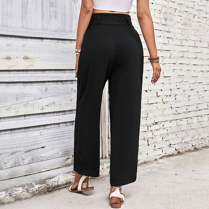 Women Black Loose Fit Pleated Parallel Trousers