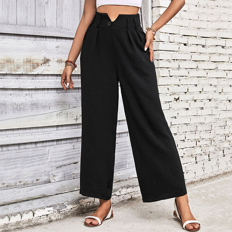 Women Black Loose Fit Pleated Parallel Trousers