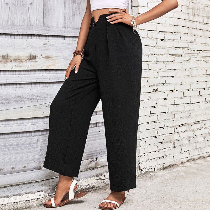 Women Black Loose Fit Pleated Parallel Trousers