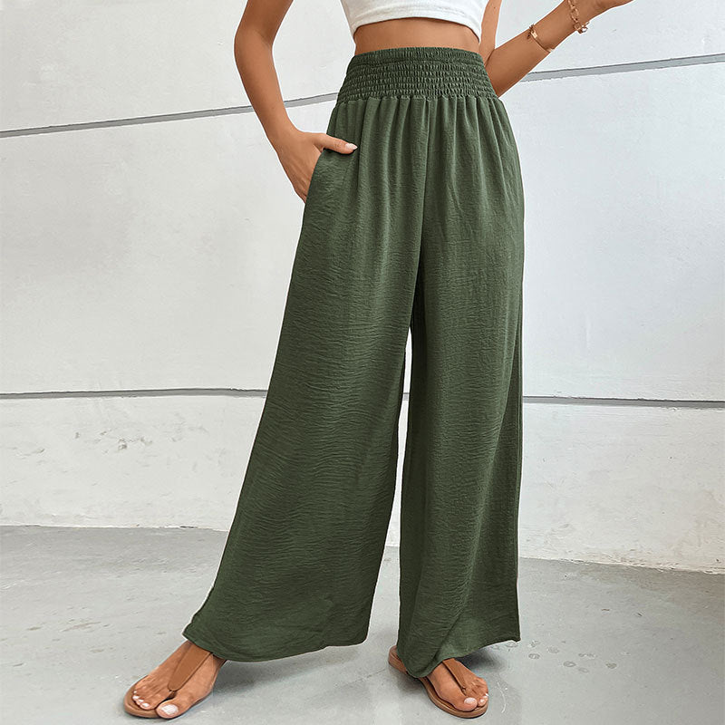 Women Green Flared High-Rise Parallel Trousers