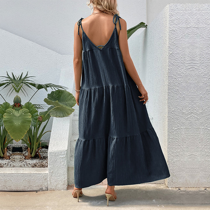Navy Blue Shoulder Straps Maxi Dress