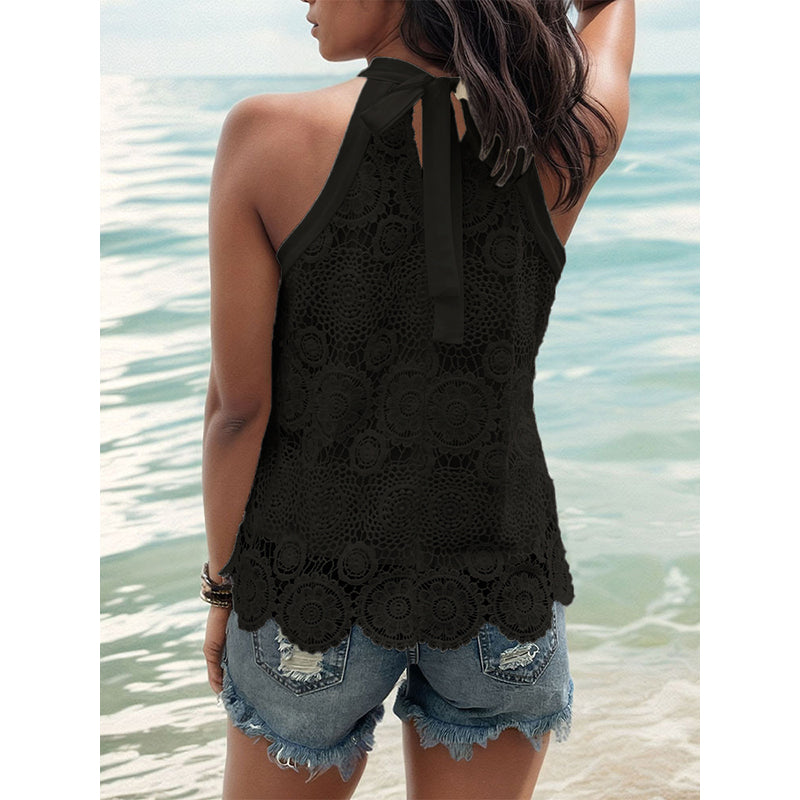 Black Halter Neck Lace Top