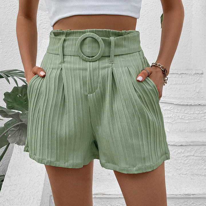 Women Green Mid-Rise Self Designed Shorts